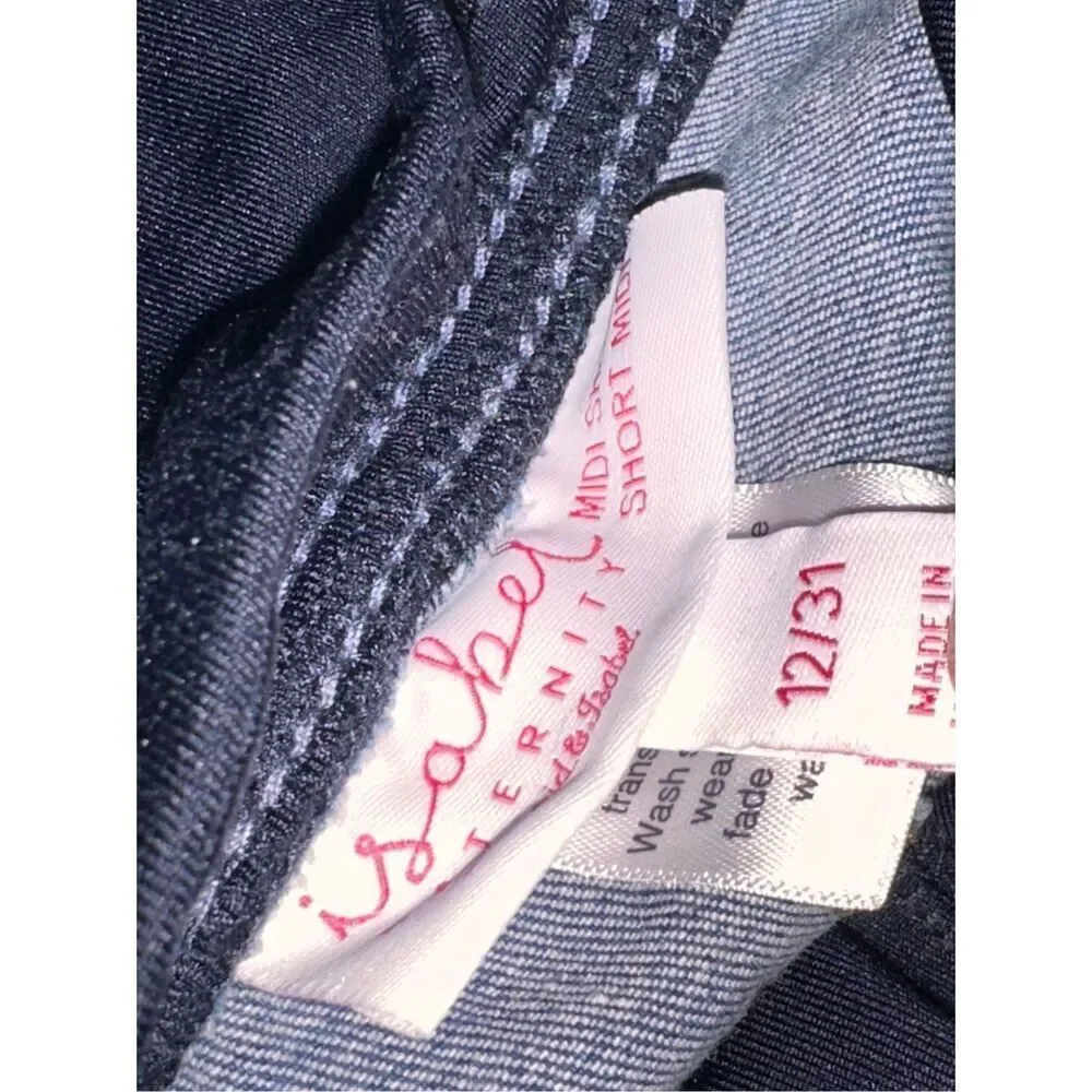 Cute women ISABEL Maternity Crossover Panel Over-Belly Blue Jean Shorts  Size 12_3